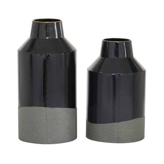 Set of 2 Black Metal Contemporary Vase, 10", 12"